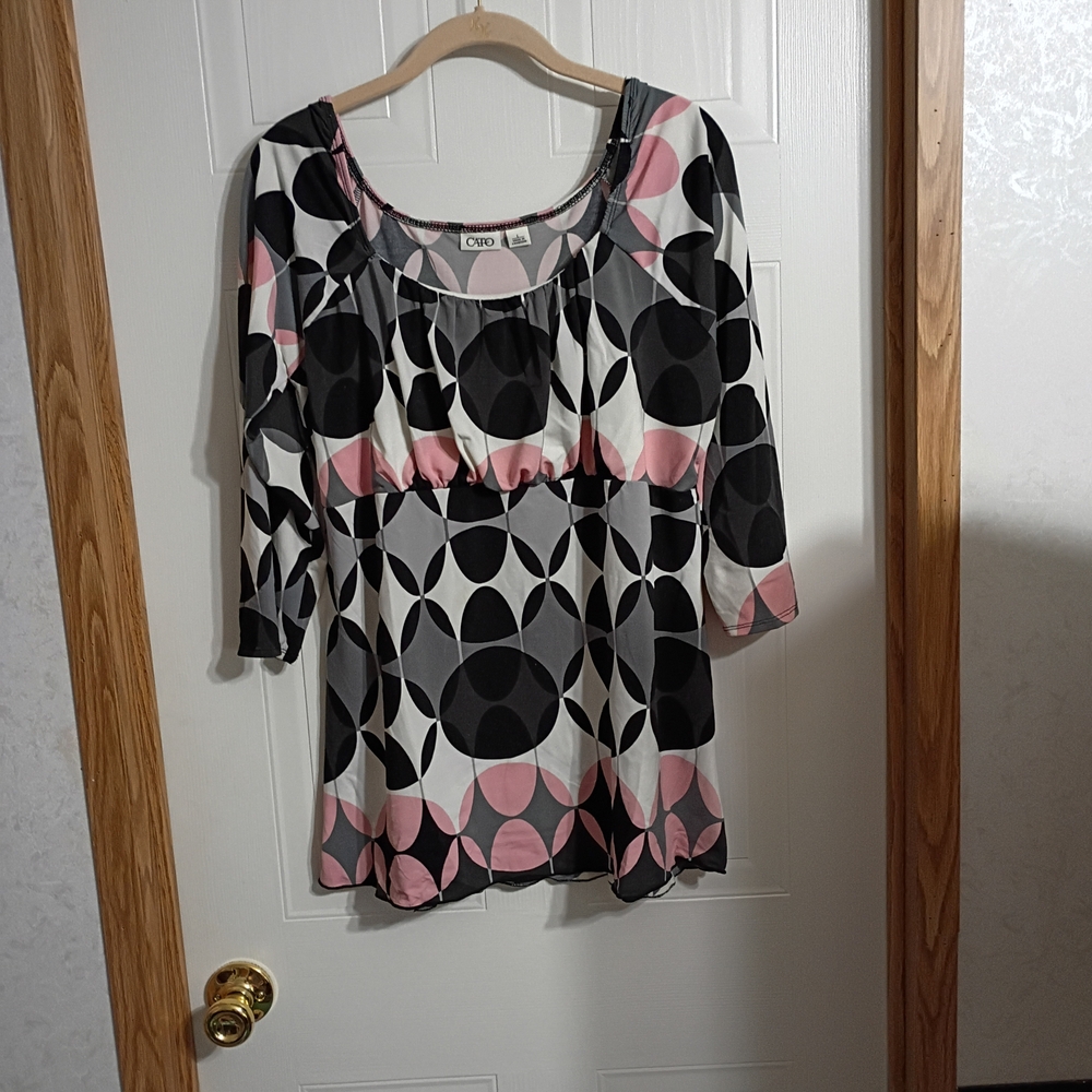 Cato Women's Geometric Print Tunic - Black, Pink, White